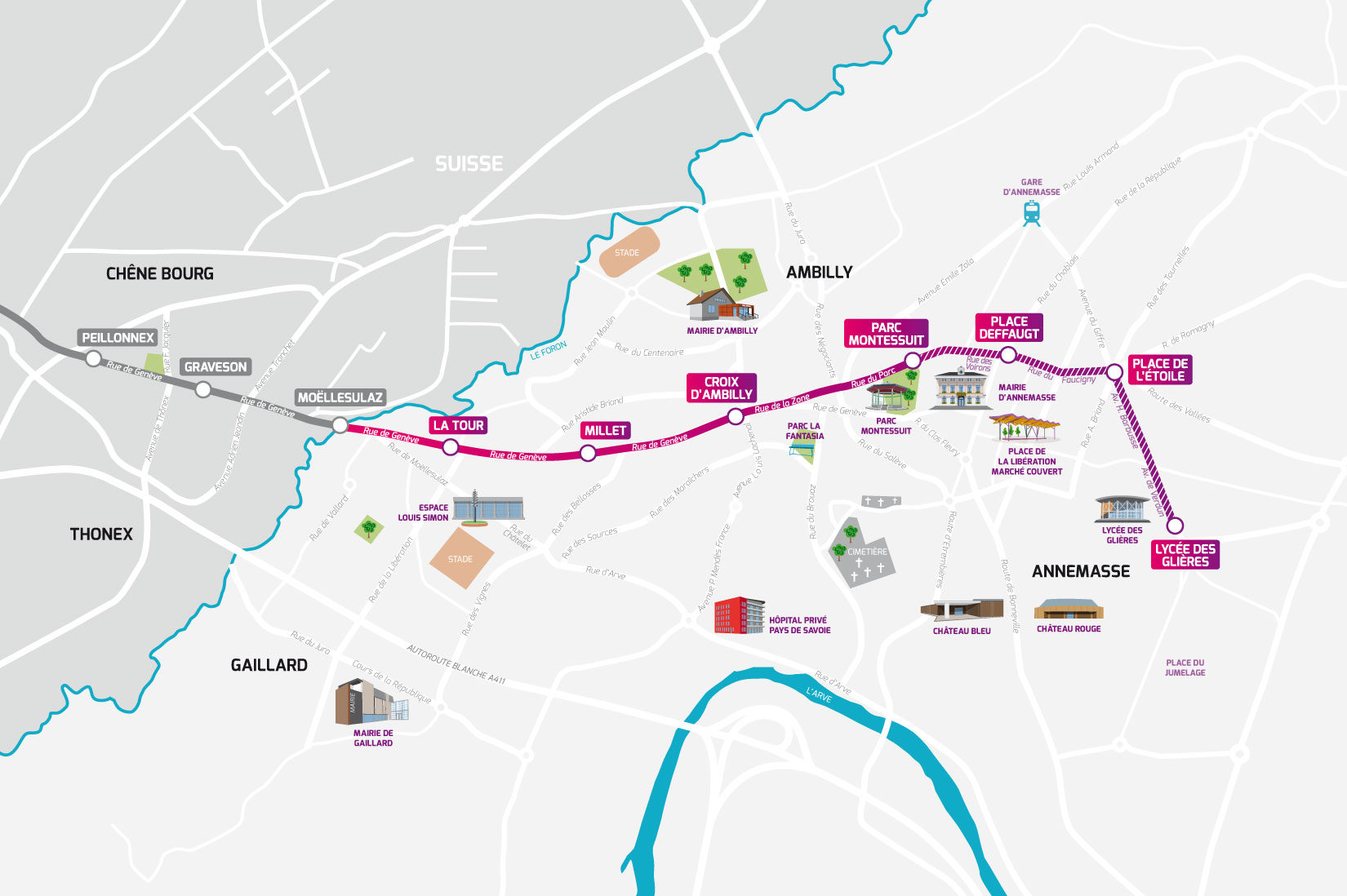 Le tracé du Tram Annemasse - Genève
