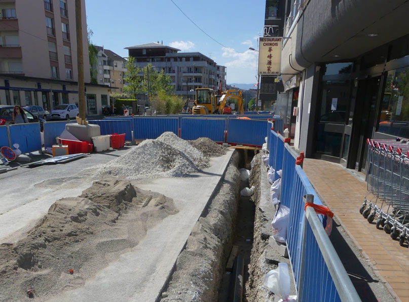 Tram Annemasse Genève tranchées conduits gaz