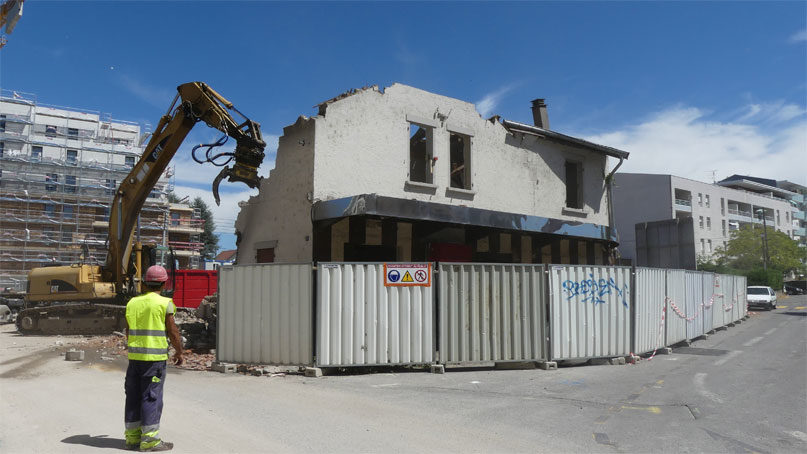 chantier tram annemasse genève travaux démolition pub